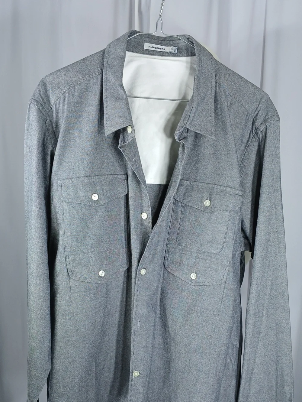 J.Lindeberg Men's Light Gray Shirt Jacket with Front Flap Pockets
